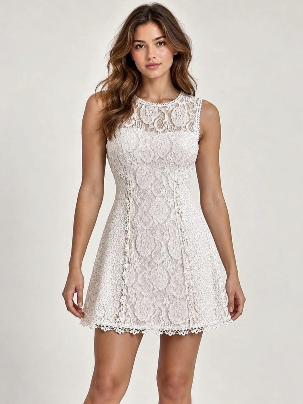 Lace Mini Dress in White Like New